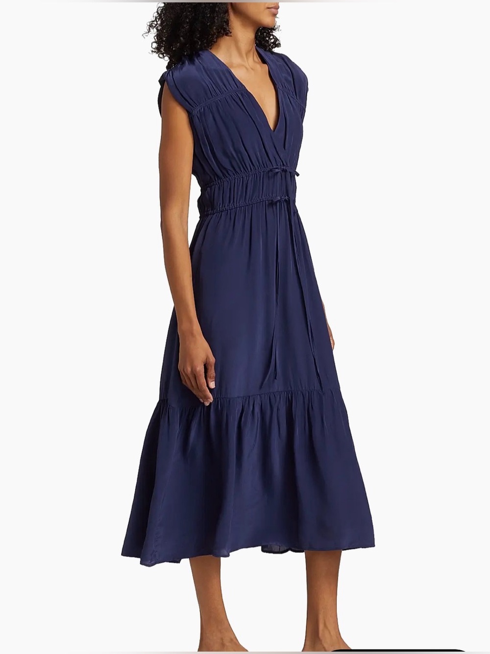 Rails Aletta Dress Admiral Navy Blue Tie Waist V Neck Sleeveless Midi Small S - Picture 2 of 11